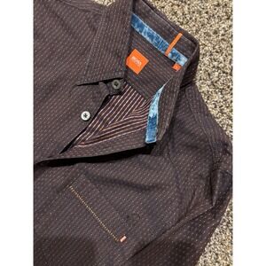 Boss Hugo Boss Orange Label Men's L Button Down Shirt Brown Orange Dots G8